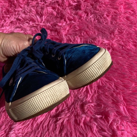 Superga deep inky blue velour Cotu round toe gum sole sneakers size 7.5 - Picture 7 of 9